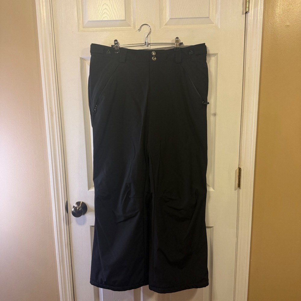 Gerry Mens Black Fleece Lined Snow Ski Pants XL Adjustable Waist Knee Detail